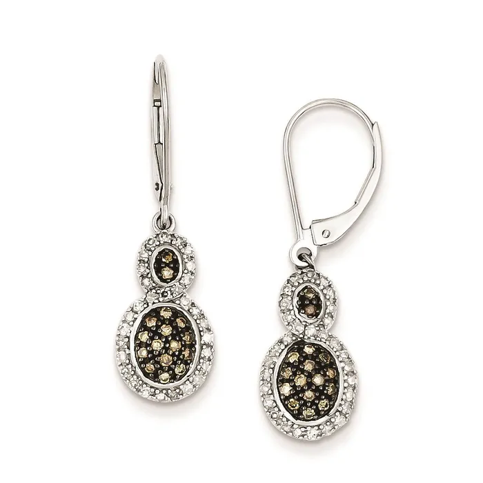 Goldia Earrings Sterling Silver Champagne Diamond Oval Leverback Earrings
