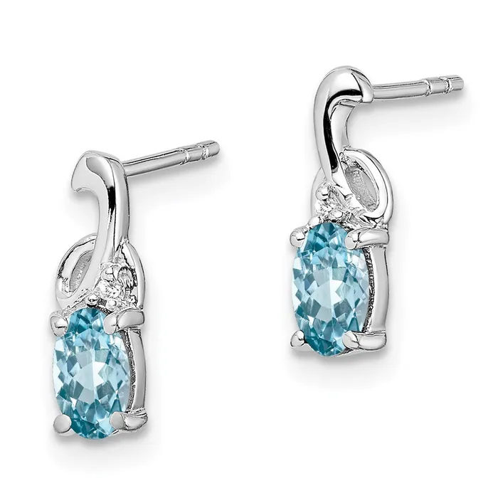 Goldia Earrings Sterling Silver Rhodium Plated Diamond Sky Blue Topaz Oval Post Earrings