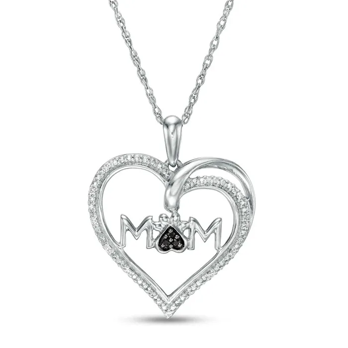 Goldia Necklaces 005 CT TW Enhanced Black and White Natural Diamond Heart MOM Pendant in Sterling Silver Goldia Necklaces 005 CT TW Enhanced Black and White Natural Diamond Heart MOM Pendant in Sterling Silver