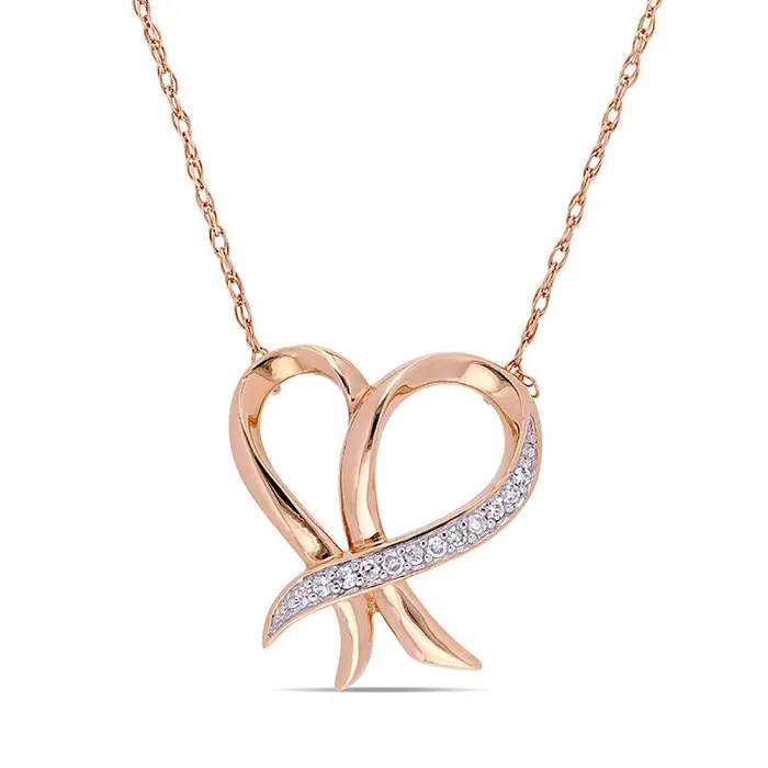 Goldia Necklaces 005 CT TW Natural Diamond Outline Ribbon Heart Necklace in 10K Rose Gold 17 Goldia Necklaces 005 CT TW Natural Diamond Outline Ribbon Heart Necklace in 10K Rose Gold 17