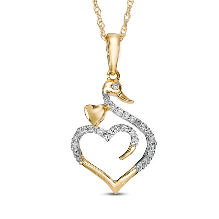 Goldia Necklaces 01 CT TW Natural Diamond Swan Heart Pendant in 10K Yellow Gold Goldia Necklaces 01 CT TW Natural Diamond Swan Heart Pendant in 10K Yellow Gold