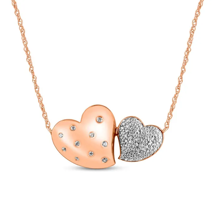 Goldia Necklaces 017 CT TW Composite Natural Diamond Double Heart Necklace in 10K Rose Gold Goldia Necklaces 017 CT TW Composite Natural Diamond Double Heart Necklace in 10K Rose Gold