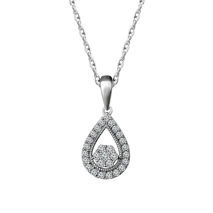 Goldia Necklaces 025 CT TW Composite Natural Diamond Antique VintageStyle Teardrop Pendant in 10K White Gold Goldia Necklaces 025 CT TW Composite Natural Diamond Antique VintageStyle Teardrop Pendant in 10K White Gold