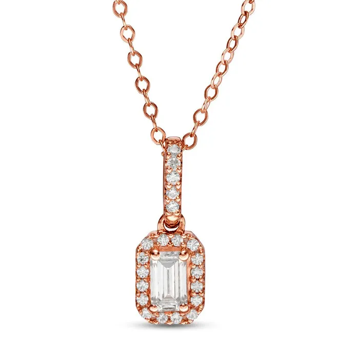 Goldia Necklaces 05 CT TW EmeraldCut Natural Diamond Frame Pendant in 14K Rose Gold Goldia Necklaces 05 CT TW EmeraldCut Natural Diamond Frame Pendant in 14K Rose Gold
