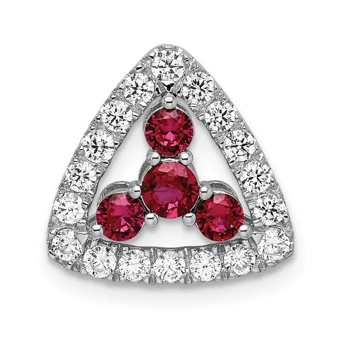 Goldia Necklaces 14k White Gold 12 Ct Lab Grown Diamond VSSI G and Lab Created Ruby Triangle Chain Slide Pendant
