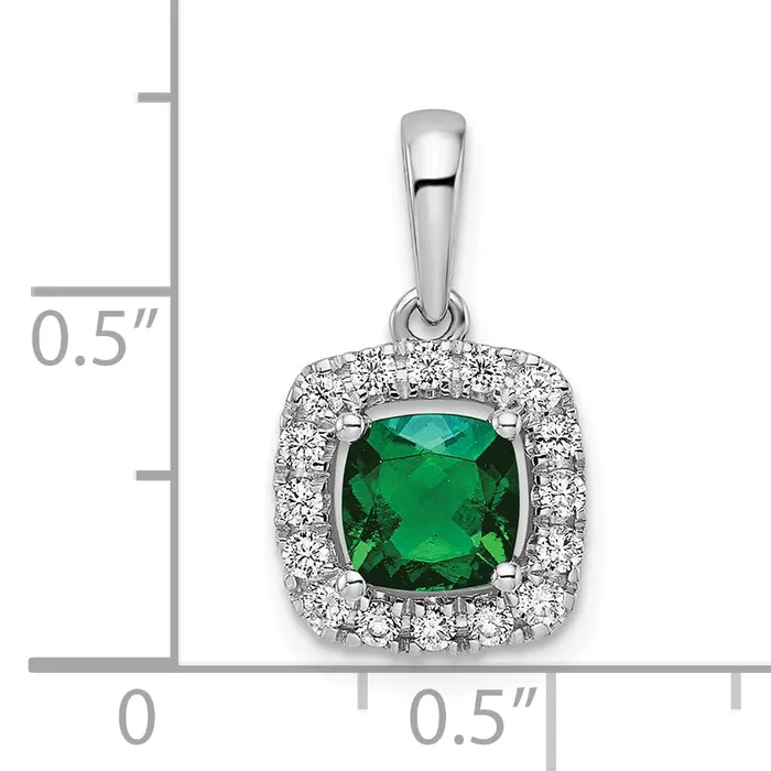 Goldia Necklaces 14k White Gold 14 Ct Lab Grown Diamond VSSI G May Birthstone Lab Created Emerald Halo Pendant