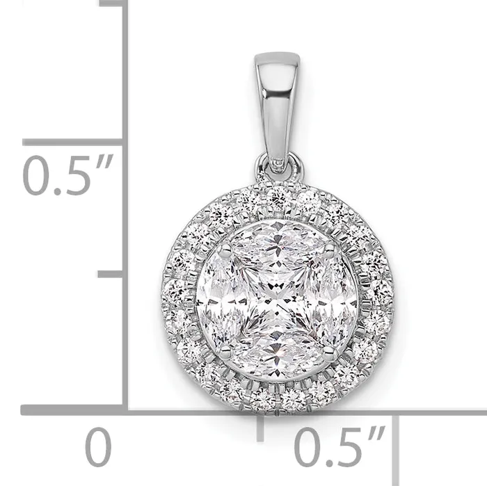 Goldia Necklaces 14k White Gold 1 Ct Lab Grown Diamond VSSI G Round and Marquise Halo Pendant
