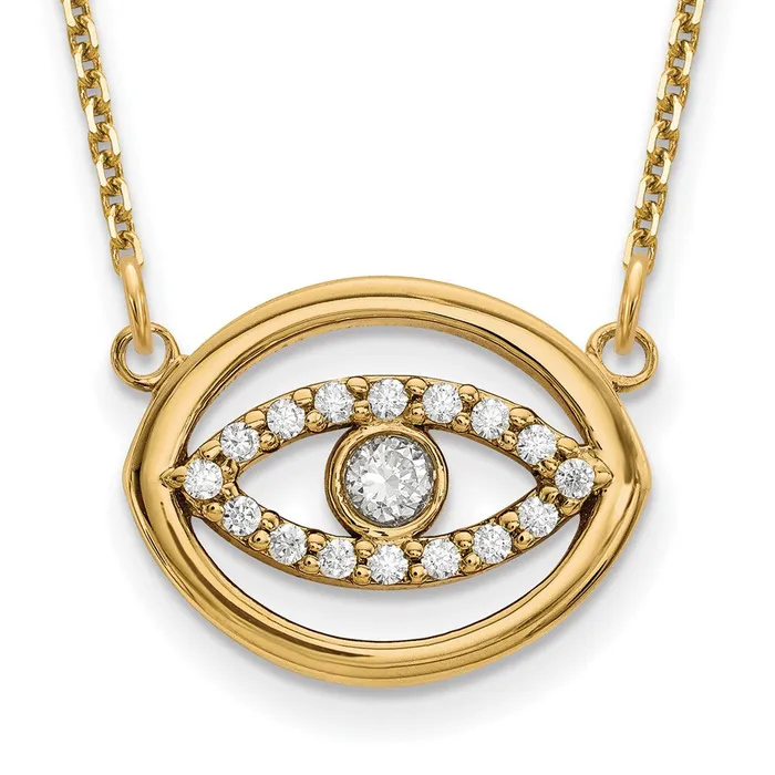 Goldia Necklaces 14K Yellow Gold Medium Real Diamond Gold Halo Evil Eye Necklace Goldia Necklaces 14K Yellow Gold Medium Real Diamond Gold Halo Evil Eye Necklace