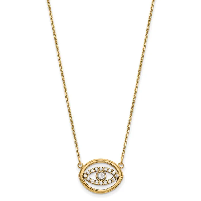 Goldia Necklaces 14K Yellow Gold Medium Real Diamond Gold Halo Evil Eye Necklace