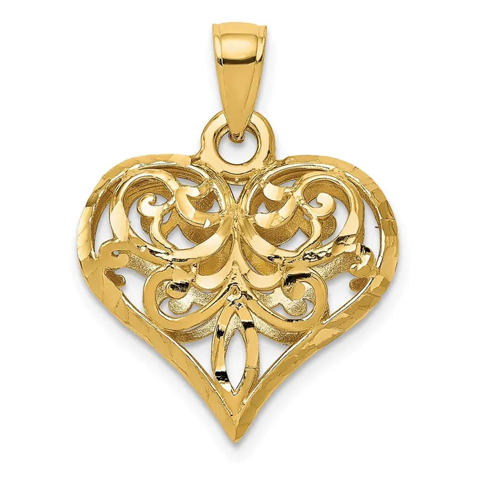 Goldia Necklaces 14k Yellow Gold Polished 3D Filigree Puffed Heart Pendant