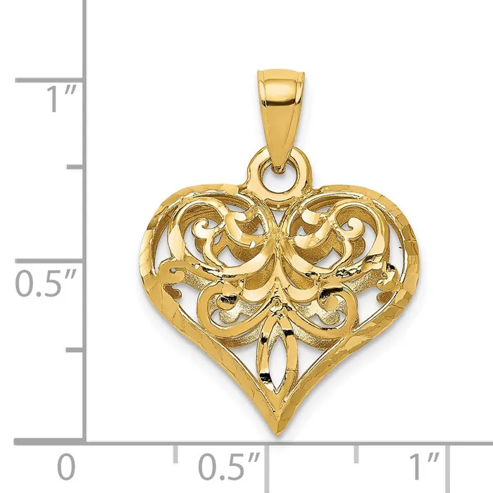 Goldia Necklaces 14k Yellow Gold Polished 3D Filigree Puffed Heart Pendant