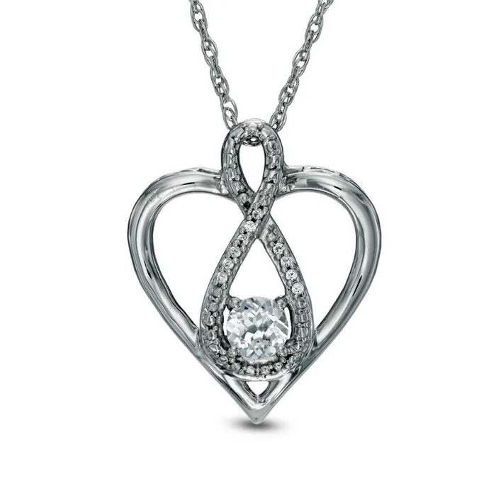 Goldia Necklaces 40mm LabCreated White Sapphire and Diamond Accent Infinity Heart with MOM Pendant in Sterling Silver Goldia Necklaces 40mm LabCreated White Sapphire and Diamond Accent Infinity Heart with MOM Pendant in Sterling Silver