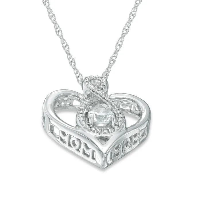 Goldia Necklaces 40mm LabCreated White Sapphire and Diamond Accent Infinity Heart with MOM Pendant in Sterling Silver Goldia Necklaces 40mm LabCreated White Sapphire and Diamond Accent Infinity Heart with MOM Pendant in Sterling Silver