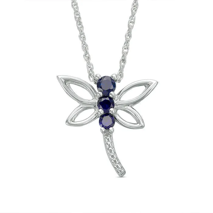 Goldia Necklaces LabCreated Blue Sapphire Beaded Dragonfly Pendant in Sterling Silver Goldia Necklaces LabCreated Blue Sapphire Beaded Dragonfly Pendant in Sterling Silver