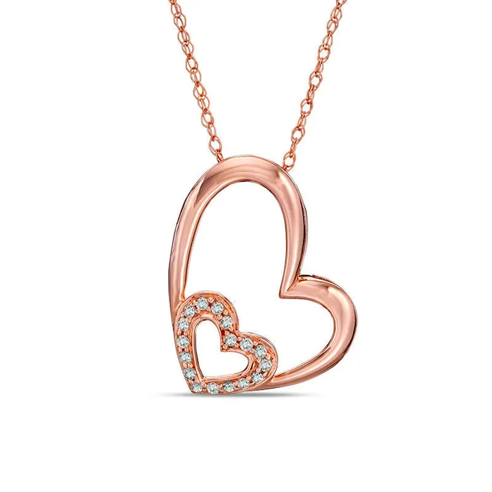 Goldia Necklaces Natural Diamond Accent Tilted Double Heart Pendant in 10K Rose Gold Goldia Necklaces Natural Diamond Accent Tilted Double Heart Pendant in 10K Rose Gold