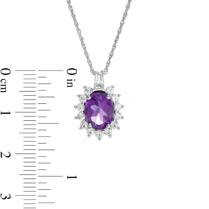 Goldia Necklaces Oval Amethyst and White LabCreated Sapphire Starburst Frame Pendant in Sterling Silver Goldia Necklaces Oval Amethyst and White LabCreated Sapphire Starburst Frame Pendant in Sterling Silver
