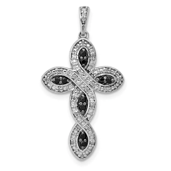 Goldia Necklaces Solid 14k White Gold and BlacK Simulated CZ Cross Pendant Goldia Necklaces Solid 14k White Gold and BlacK Simulated CZ Cross Pendant