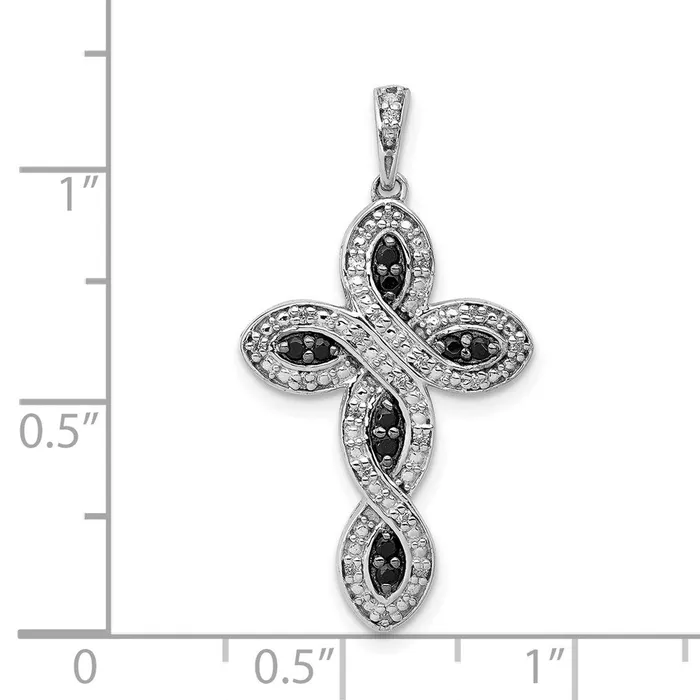 Goldia Necklaces Solid 14k White Gold and BlacK Simulated CZ Cross Pendant