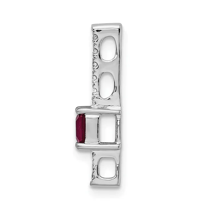 Goldia Necklaces Solid 14k White Gold Simulated CZ and 24 Ruby Fancy Chain Slide
