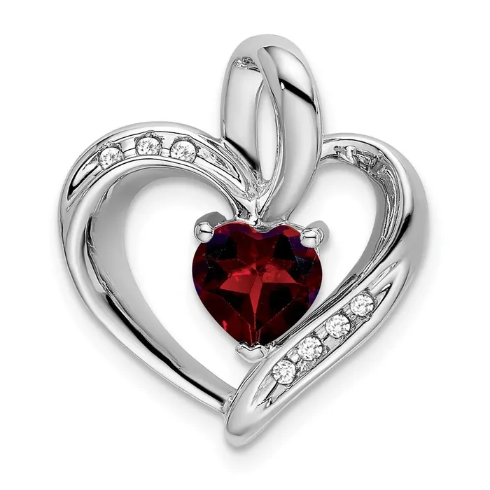 Goldia Necklaces Solid 14k White Gold Simulated Garnet and CZ Heart Pendant Goldia Necklaces Solid 14k White Gold Simulated Garnet and CZ Heart Pendant