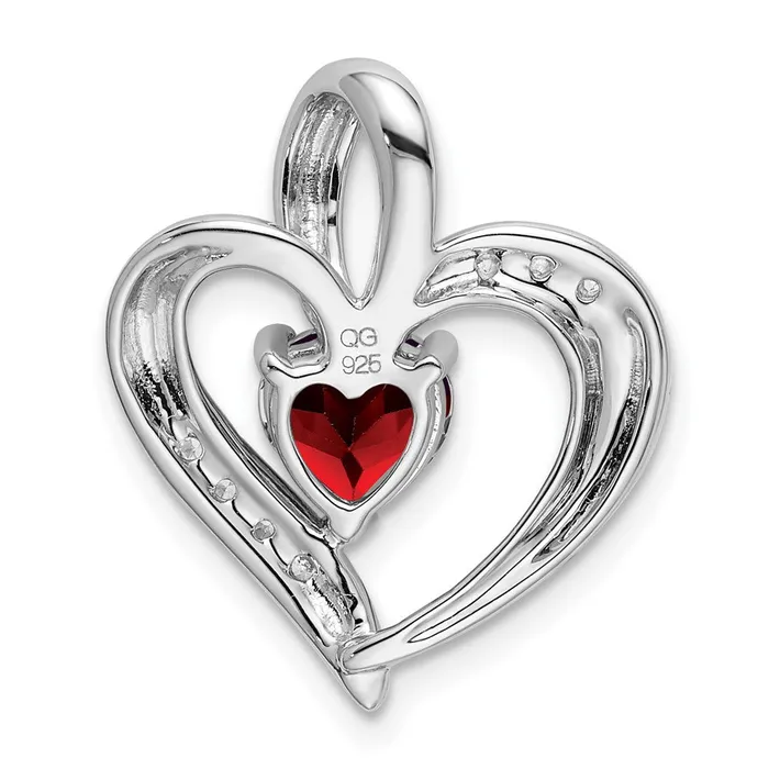 Goldia Necklaces Solid 14k White Gold Simulated Garnet and CZ Heart Pendant