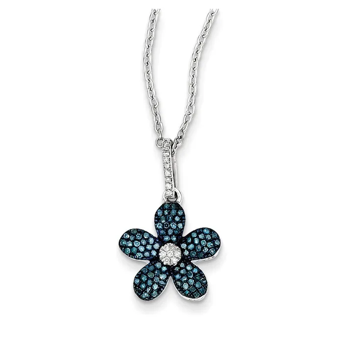 Goldia Necklaces Sterling Silver Blue and White Diamond Flower Pendant