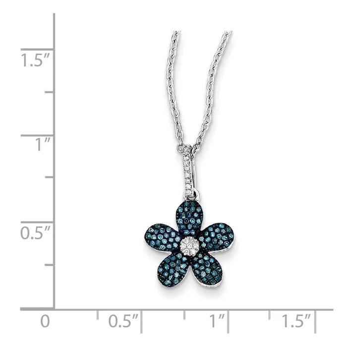 Goldia Necklaces Sterling Silver Blue and White Diamond Flower Pendant