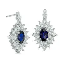 Goldia Oval LabCreated Blue and White Sapphire Starburst Frame Drop Earrings in Sterling Silver Earrings Goldia Oval LabCreated Blue and White Sapphire Starburst Frame Drop Earrings in Sterling Silver Earrings