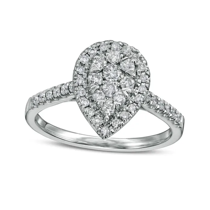 Goldia Rings 050 CT TW Composite PearShaped Natural Diamond Frame Engagement Ring in Solid 10K White Gold