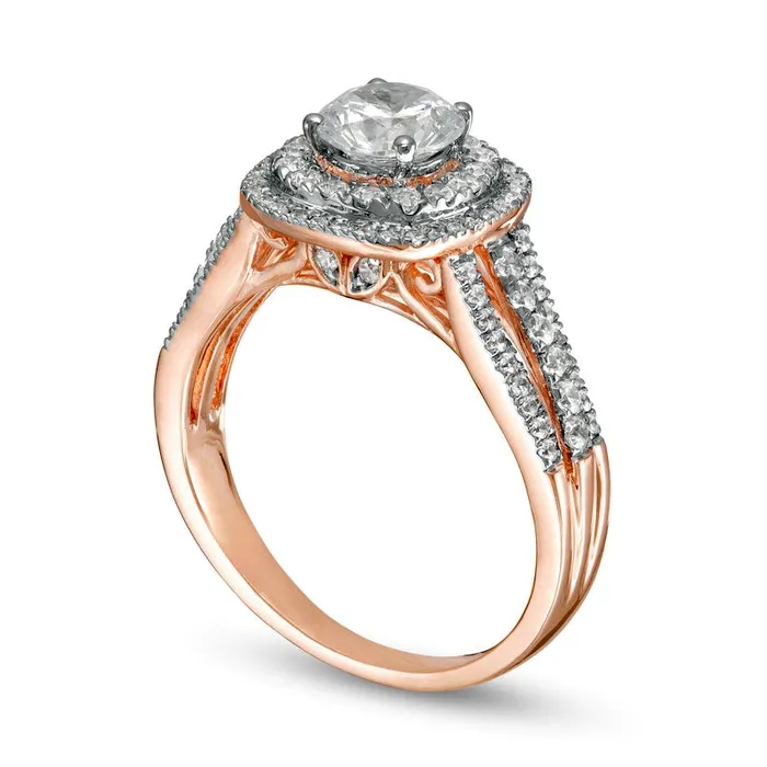 Goldia Rings 133 CT TW Natural Diamond Double Cushion Frame Engagement Ring in Solid 10K Rose Gold