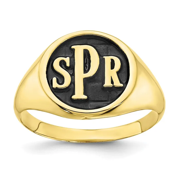 Goldia Rings 10K Yellow Gold Polished with Antiqued Background Monogram Signet Ring