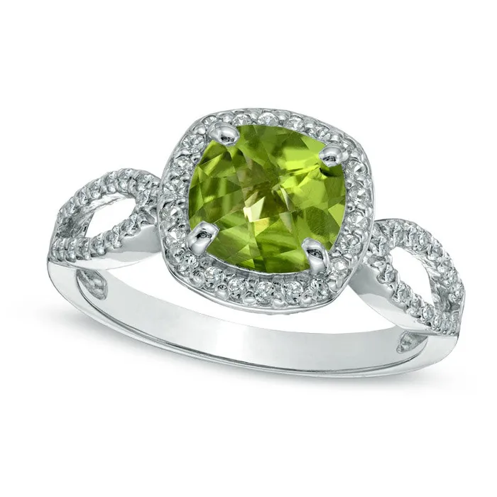 Goldia Rings 70mm CushionCut Peridot and LabCreated White Sapphire Ring in Sterling Silver