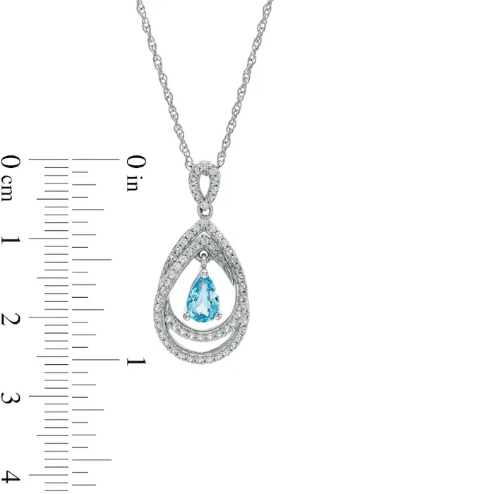 Goldia Rings PearShaped Swiss Blue Topaz and White LabCreated Sapphire Double Loop Open Frame Teardrop Pendant in Sterling Silver Goldia Rings PearShaped Swiss Blue Topaz and White LabCreated Sapphire Double Loop Open Frame Teardrop Pendant in Sterling Silver