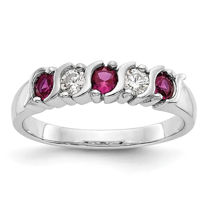 Goldia Rings Solid 14k White Gold Simulated CZ wSimulated Ruby Band