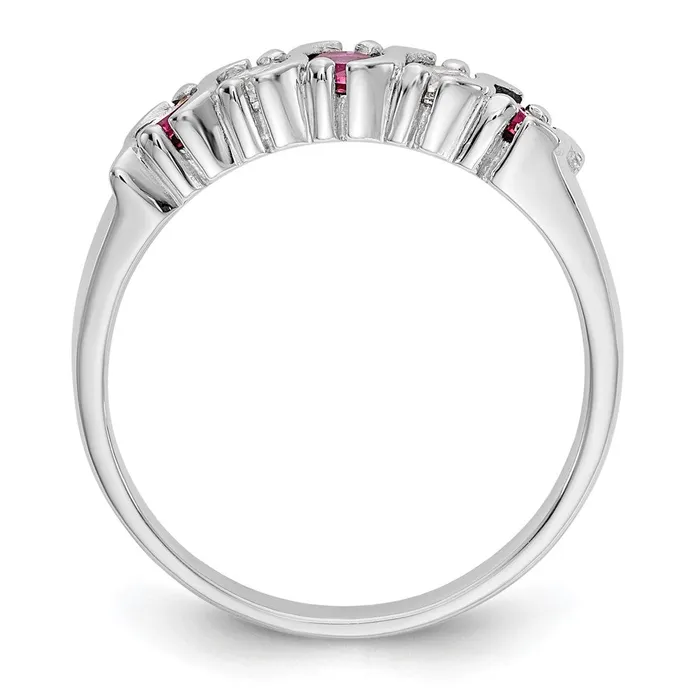 Goldia Rings Solid 14k White Gold Simulated CZ wSimulated Ruby Band