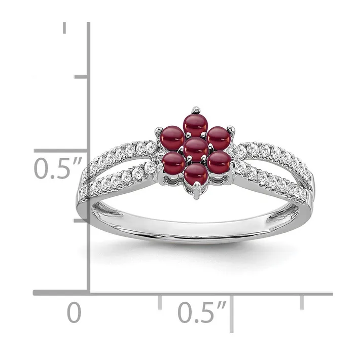 Goldia Rings Solid 14k White Gold Simulated Garnet and CZ Floral Ring