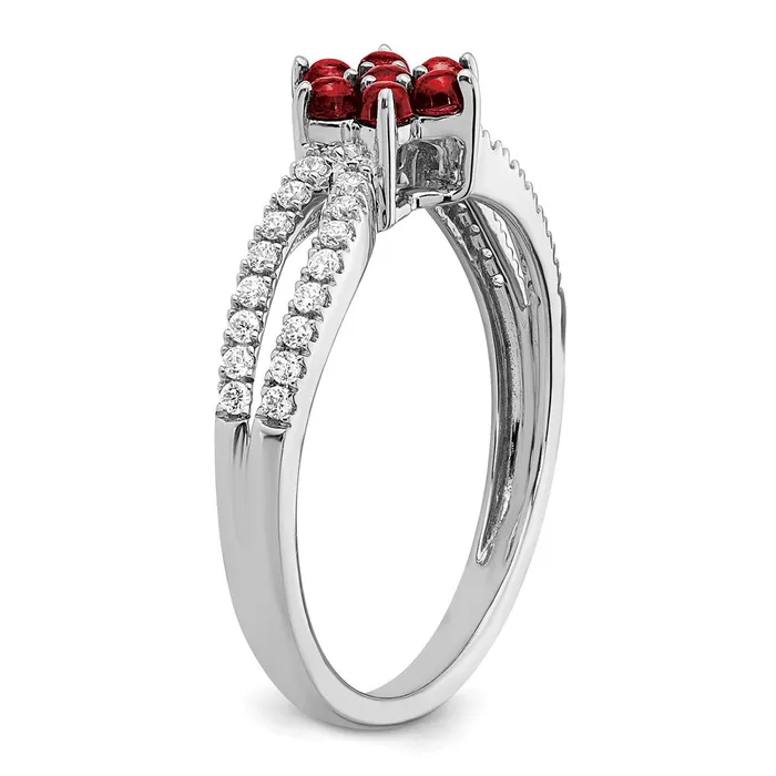 Goldia Rings Solid 14k White Gold Simulated Garnet and CZ Floral Ring