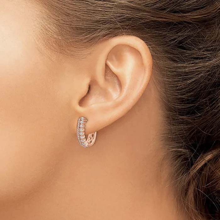 Goldia Solid 14k White Gold Simulated CZ Fancy Hoop Earrings Earrings
