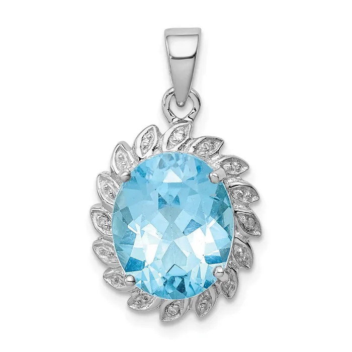 Goldia Sterling Silver Rhodium Light Swiss Blue Topaz Diamond Pendant Necklaces