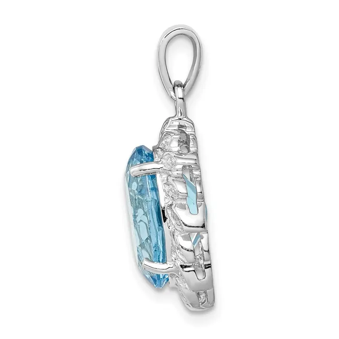 Goldia Sterling Silver Rhodium Light Swiss Blue Topaz Diamond Pendant Necklaces