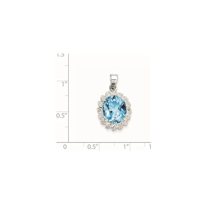 Goldia Sterling Silver Rhodium Light Swiss Blue Topaz Diamond Pendant Necklaces