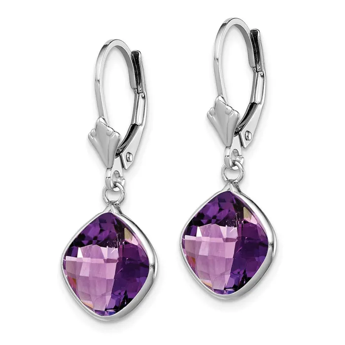 Goldia Sterling Silver Rhodiumplated Amethyst Dangle Lever Back Earrings Earrings