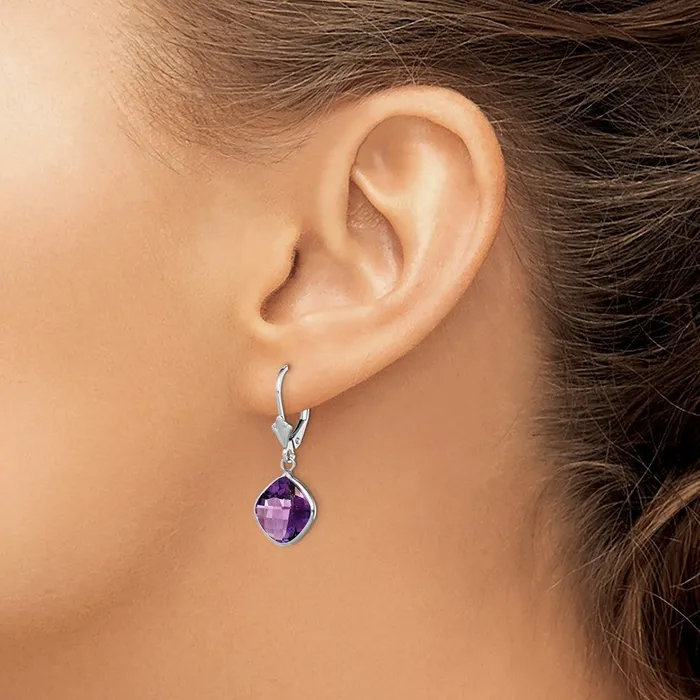 Goldia Sterling Silver Rhodiumplated Amethyst Dangle Lever Back Earrings Earrings
