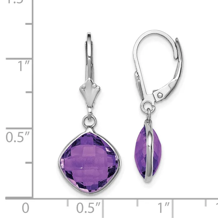 Goldia Sterling Silver Rhodiumplated Amethyst Dangle Lever Back Earrings Earrings
