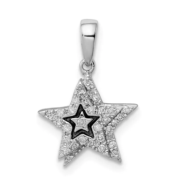 Goldia Sterling Silver Rhodium Plated Diamond Star Pendant Necklaces