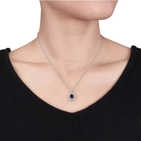 JMS always Necklaces Original AMOUR Created Blue and Created White Sapphire Teardrop Halo Pendant with Chain In Sterling Silver JMS always Necklaces Original AMOUR Created Blue and Created White Sapphire Teardrop Halo Pendant with Chain In Sterling Silver
