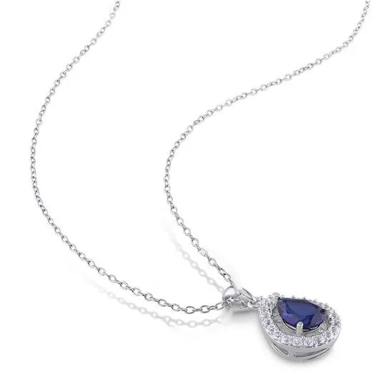 JMS always Necklaces Original AMOUR Created Blue and Created White Sapphire Teardrop Halo Pendant with Chain In Sterling Silver JMS always Necklaces Original AMOUR Created Blue and Created White Sapphire Teardrop Halo Pendant with Chain In Sterling Silver