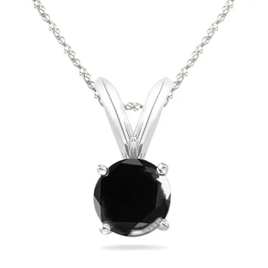 JMS always Necklaces Original Maulijewels Black Diamond 14 Carat 14K White Gold Solitaire Pendant With 18 14K White Gold Plated Sterling Silver Box Chain JMS always Necklaces Original Maulijewels Black Diamond 14 Carat 14K White Gold Solitaire Pendant With 18 14K White Gold Plated Sterling Silver Box Chain