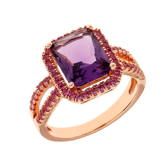 JMS always Rings Original Elegant Confetti Womens 18K Rose Gold Plated Red and Purple CZ Simulated Cushion Diamond Halo Statement Cocktail Ring JMS always Rings Original Elegant Confetti Womens 18K Rose Gold Plated Red and Purple CZ Simulated Cushion Diamond Halo Statement Cocktail Ring
