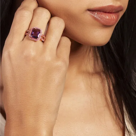 JMS always Rings Original Elegant Confetti Womens 18K Rose Gold Plated Red and Purple CZ Simulated Cushion Diamond Halo Statement Cocktail Ring JMS always Rings Original Elegant Confetti Womens 18K Rose Gold Plated Red and Purple CZ Simulated Cushion Diamond Halo Statement Cocktail Ring
